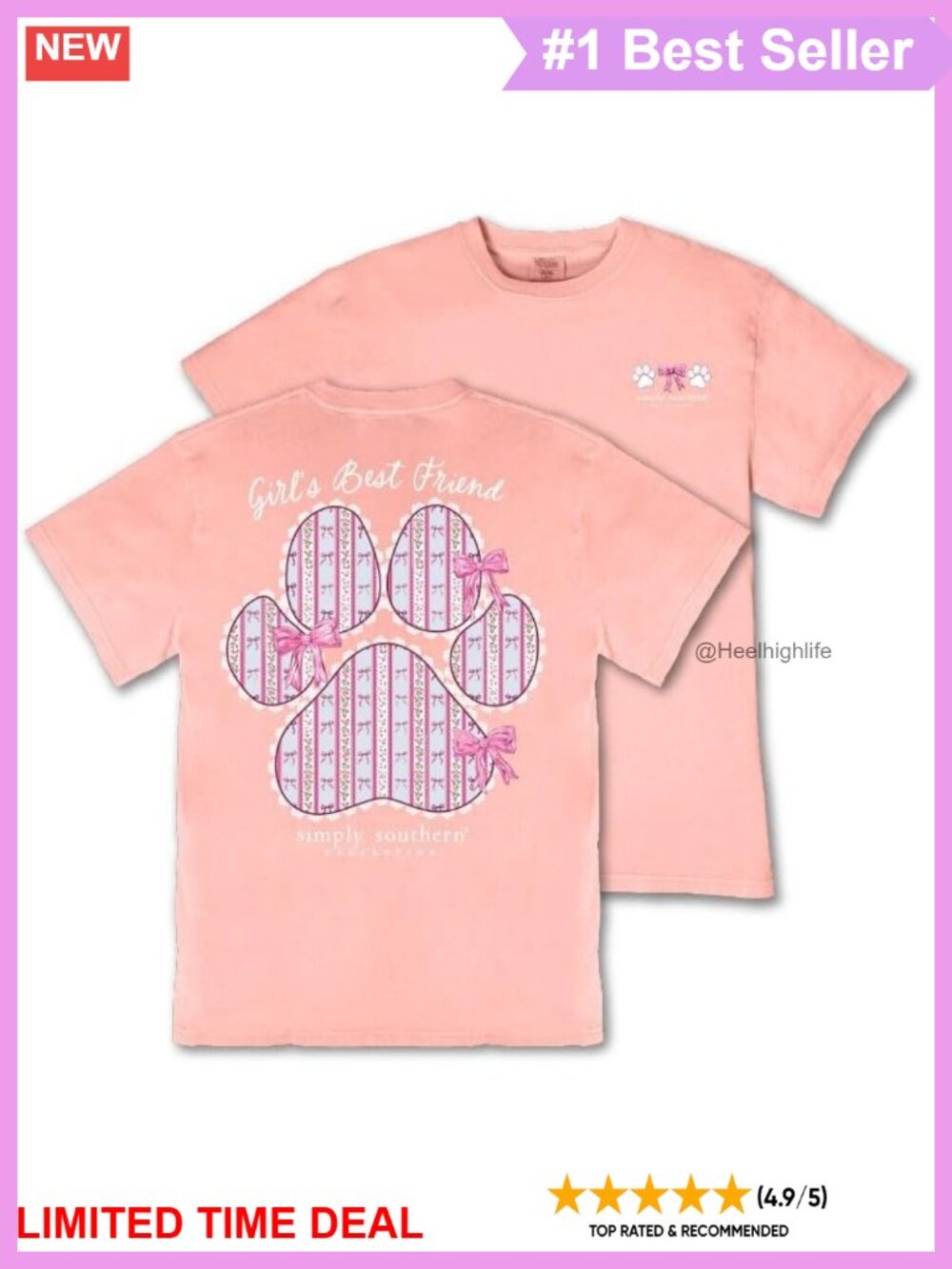 Simply Southern Girl's Best Friend Dog Paw Bow Stripe Adult T-Shirt